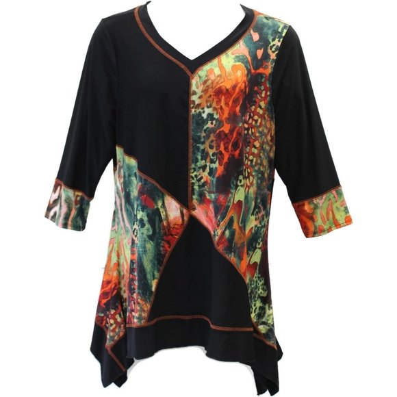 Pretty Woman Funky Patchwork Tunic Top Plus Size, Green - Picture 2 of 7